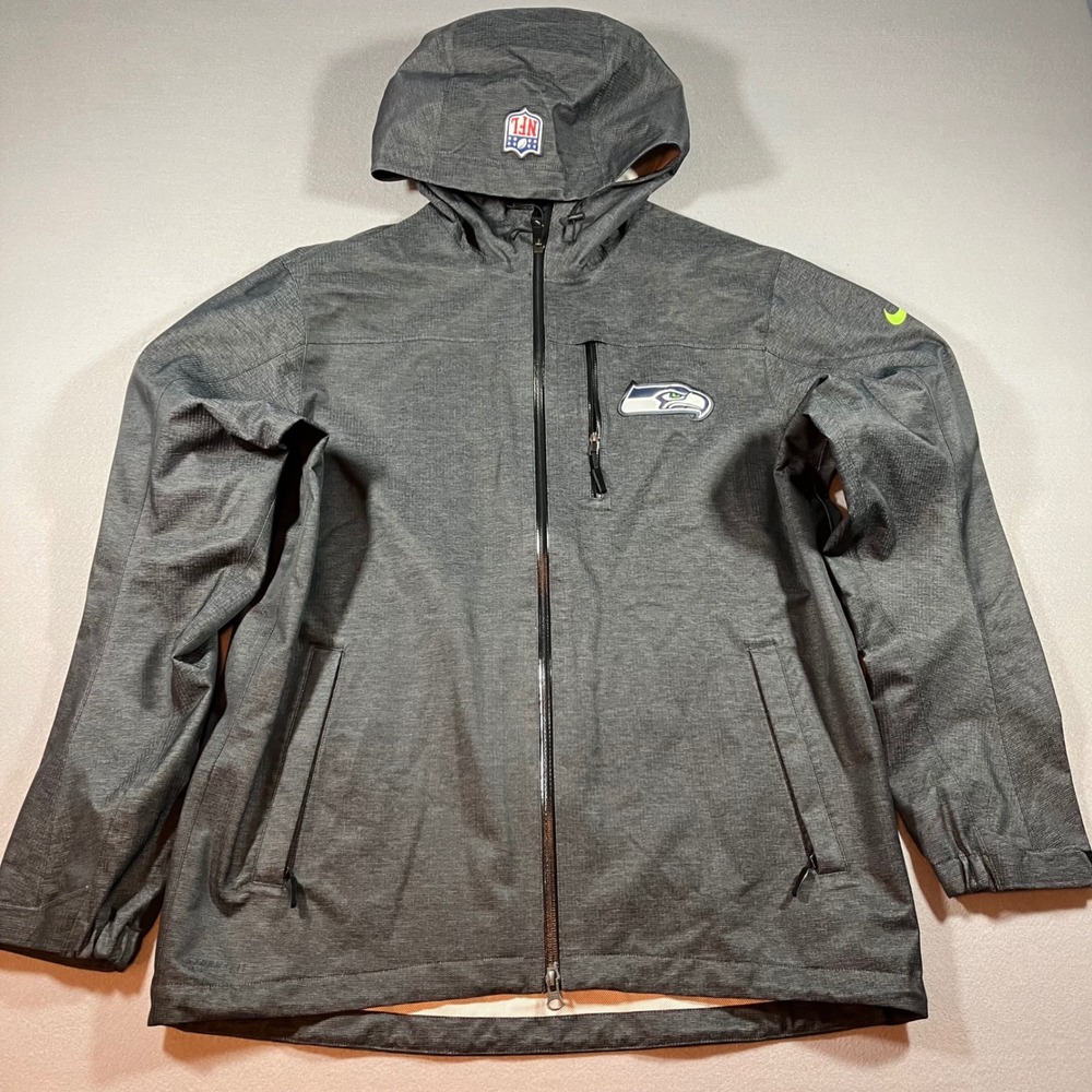 Nike Seahawks Men M NFL Onfield Storm-Fit Hooded Jacket Grey Sideline Waterproof